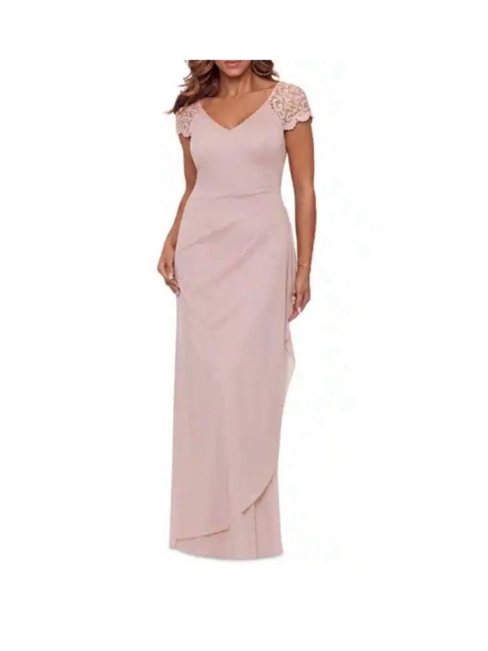 Elegant Lace-Shoulder V-Neck Evening Dress in Blush size 22 NWT